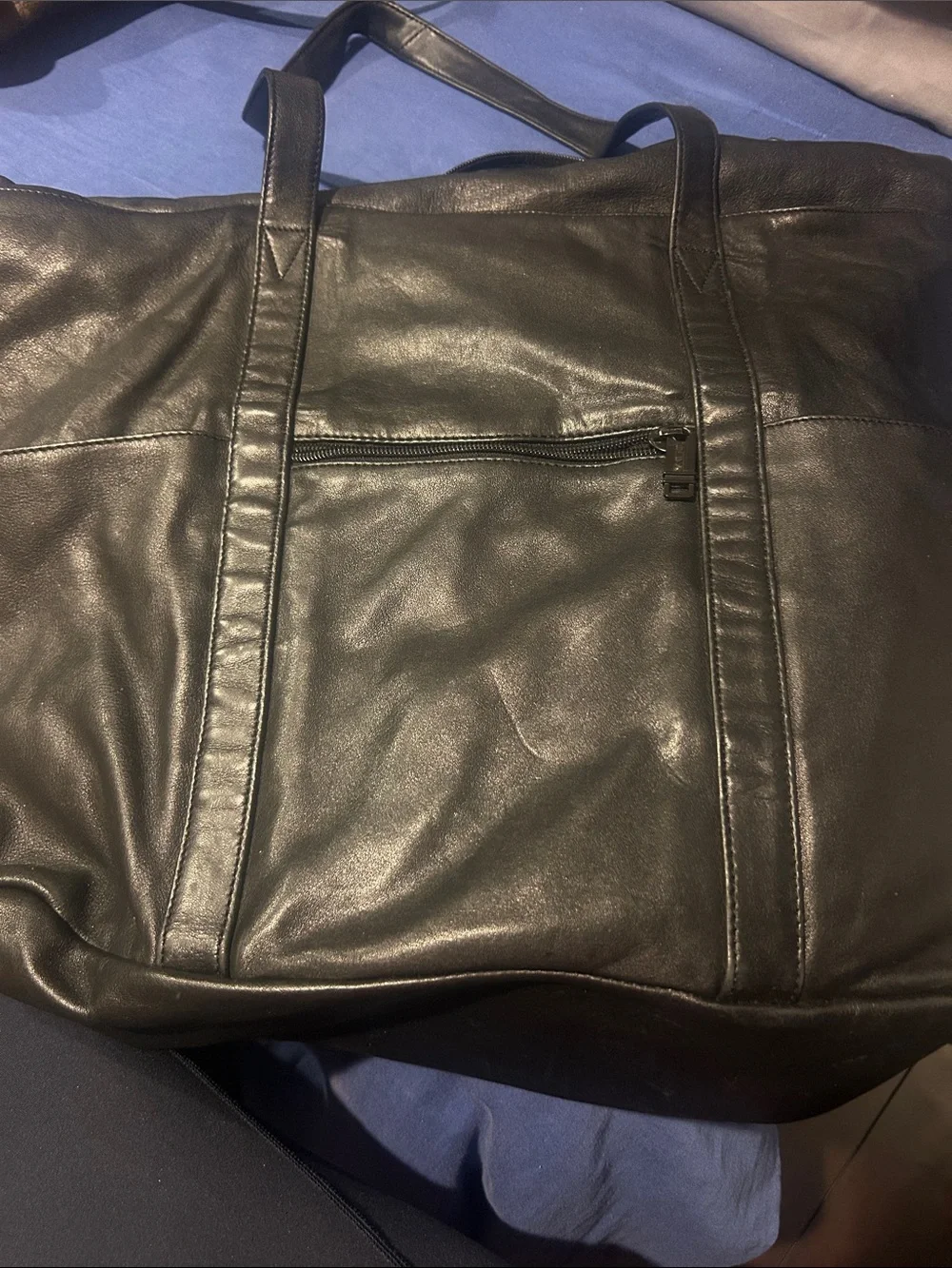 Men's Black Leather Tote Bag - Sleek Carryall Tumi